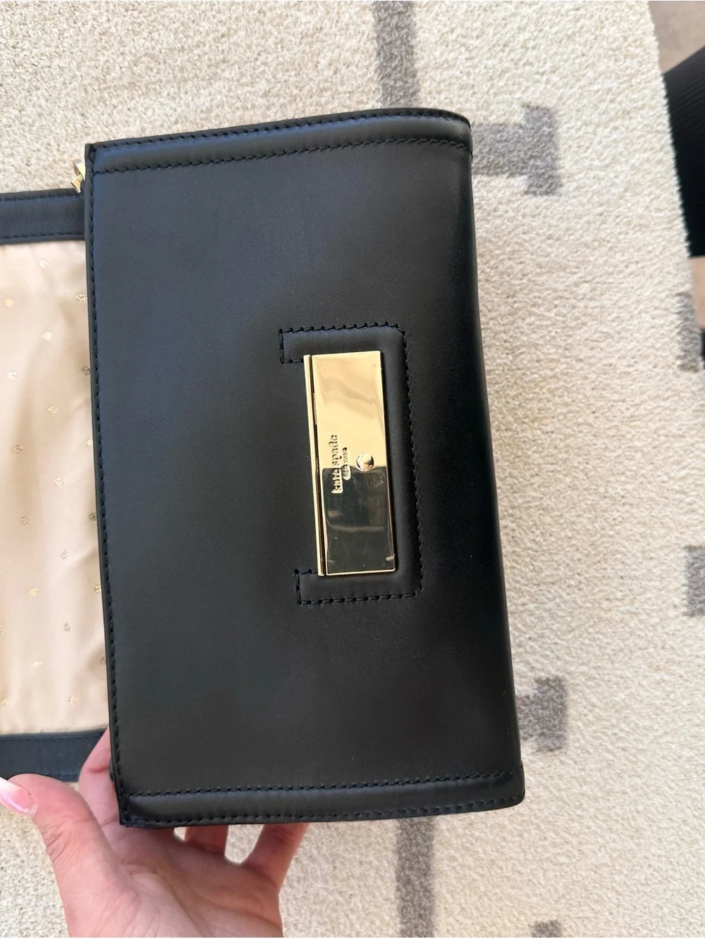 kate spade Black Leather Crossbody with Gold-Tone Plaque